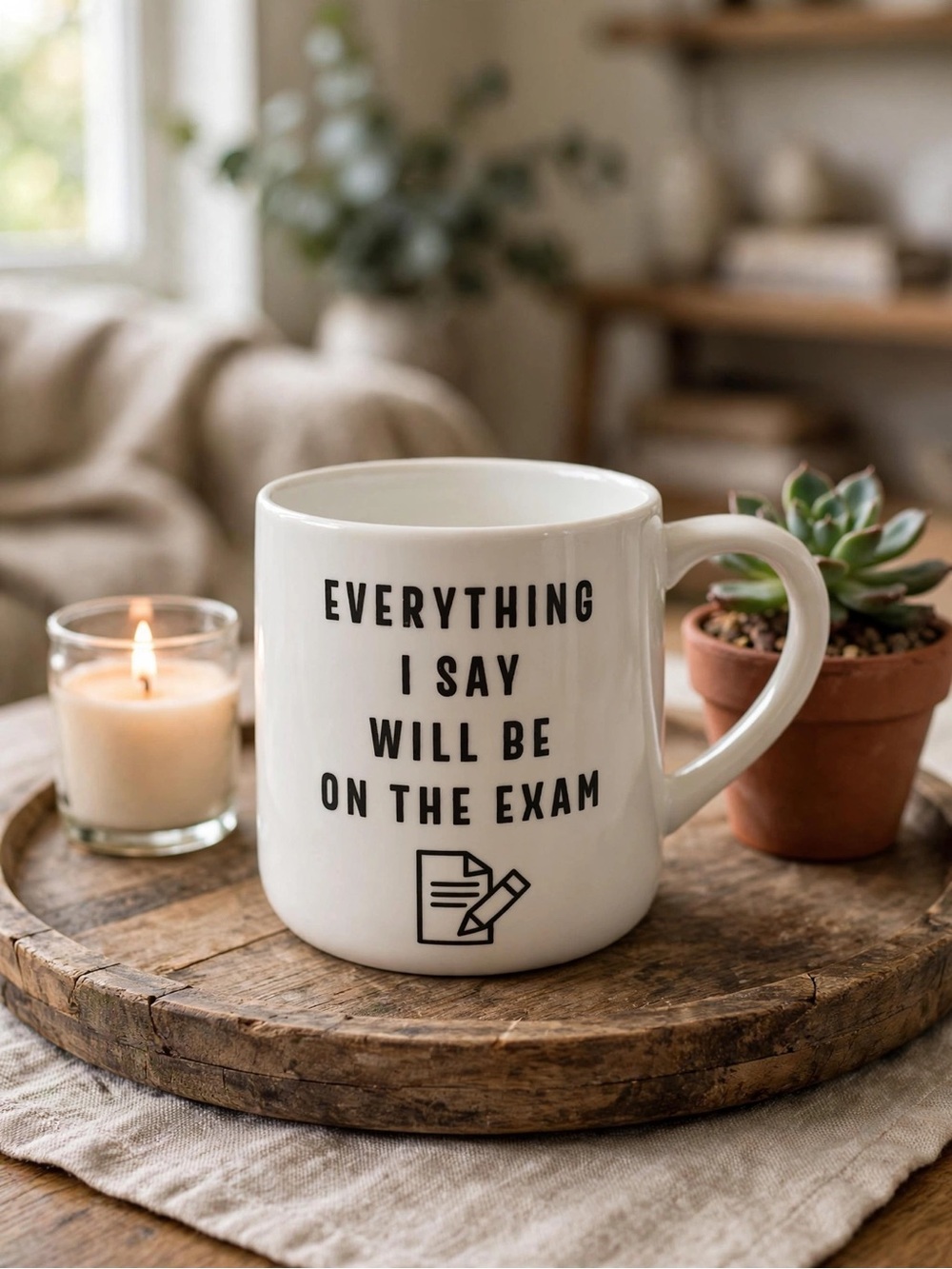 Indigo “Everything I Say Will Be on the Exam” Teacher Mug